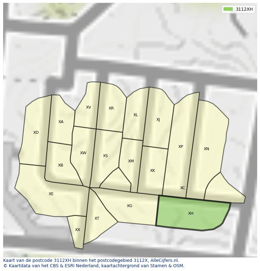 Afbeelding van het postcodegebied 3112 XH op de kaart.