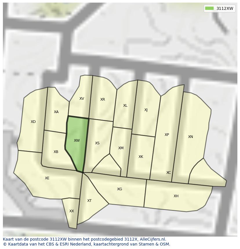 Afbeelding van het postcodegebied 3112 XW op de kaart.