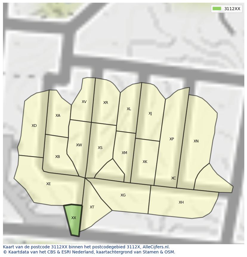 Afbeelding van het postcodegebied 3112 XX op de kaart.