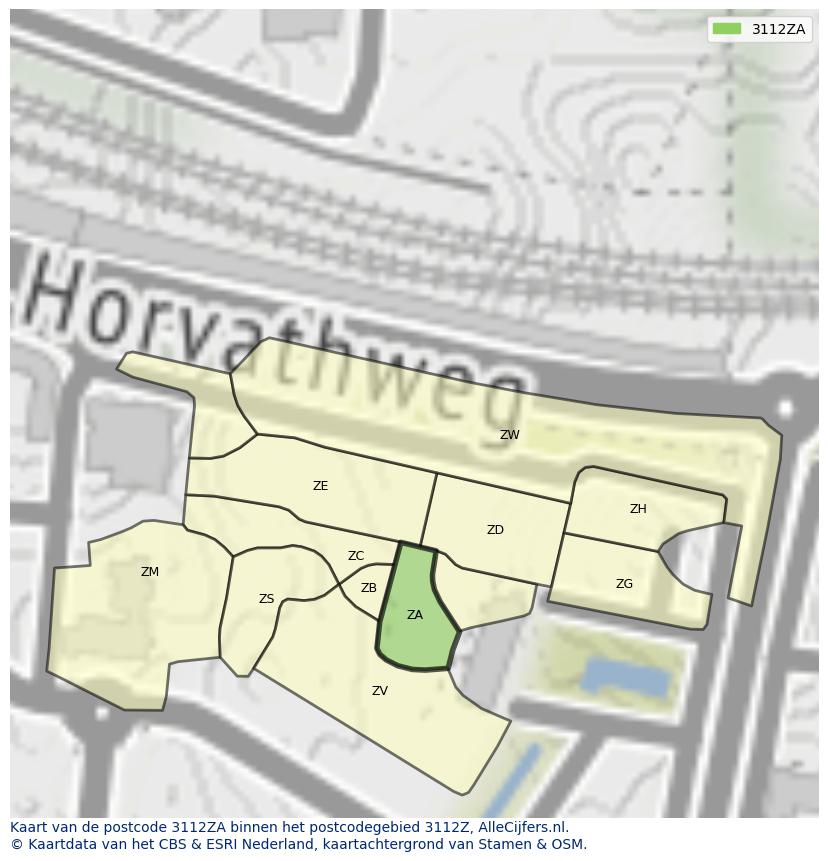 Afbeelding van het postcodegebied 3112 ZA op de kaart.