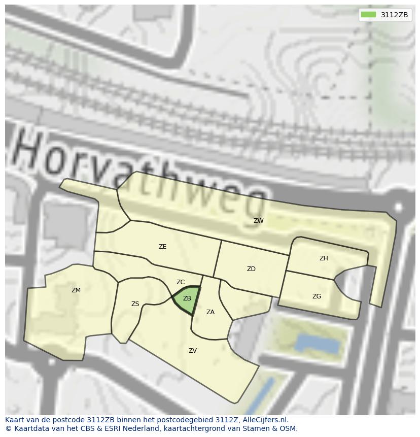 Afbeelding van het postcodegebied 3112 ZB op de kaart.