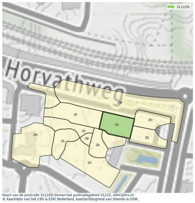 Afbeelding van het postcodegebied 3112 ZD op de kaart.