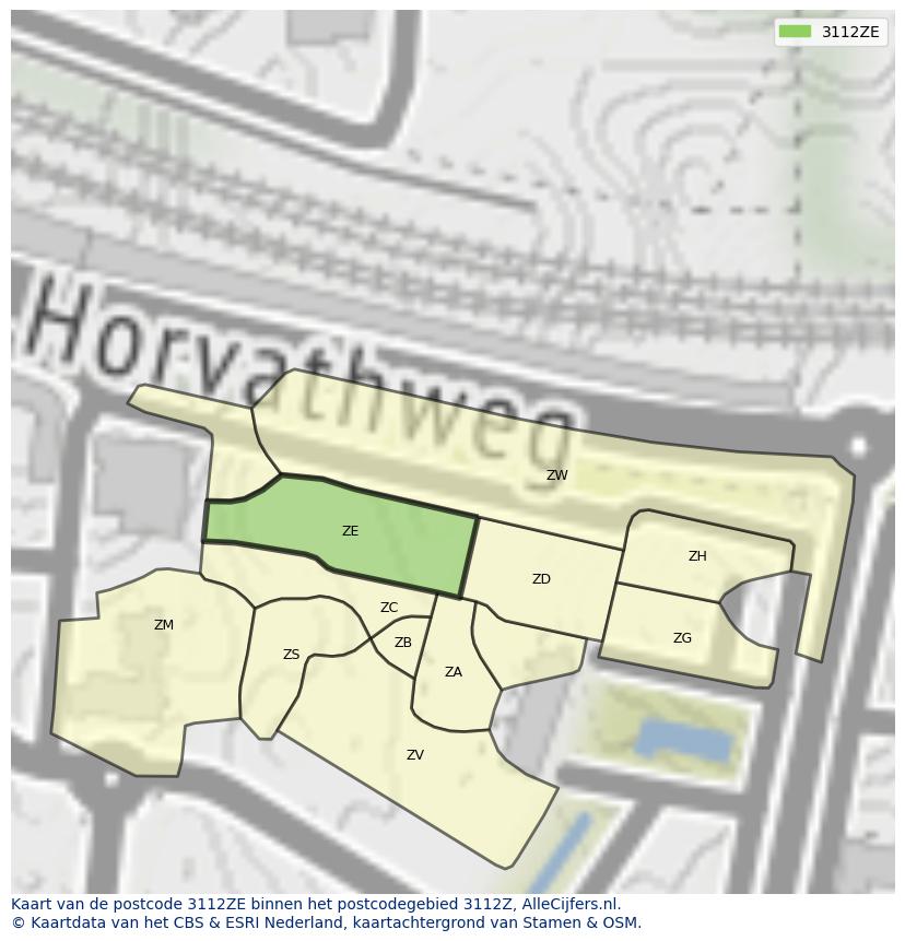 Afbeelding van het postcodegebied 3112 ZE op de kaart.