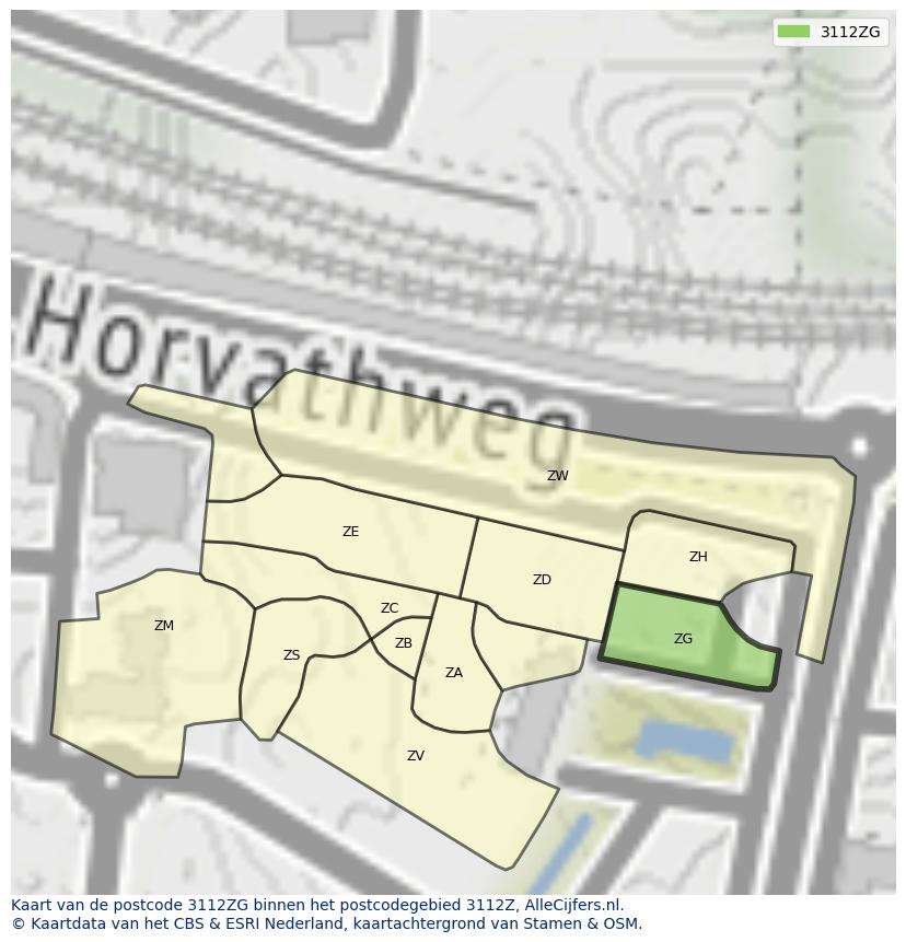 Afbeelding van het postcodegebied 3112 ZG op de kaart.