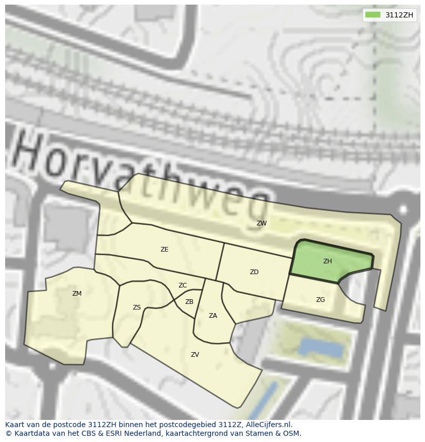 Afbeelding van het postcodegebied 3112 ZH op de kaart.