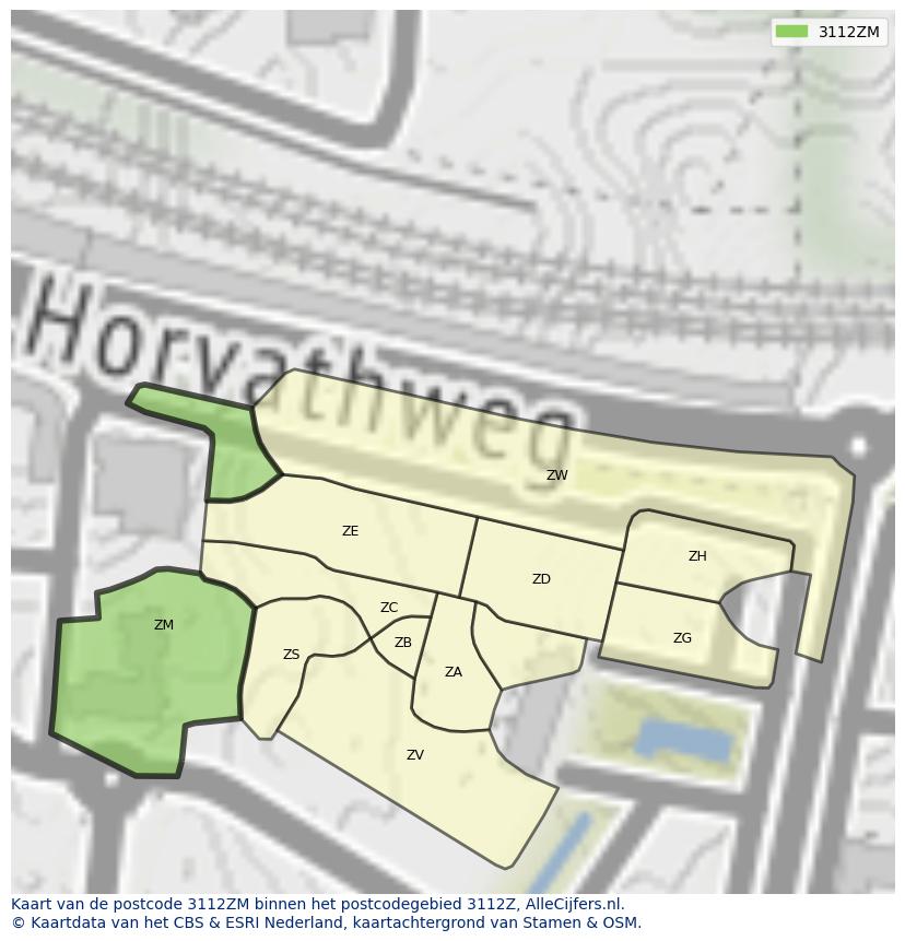 Afbeelding van het postcodegebied 3112 ZM op de kaart.