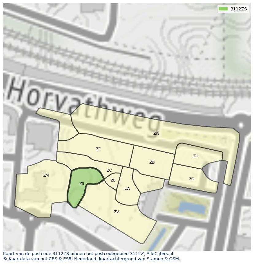 Afbeelding van het postcodegebied 3112 ZS op de kaart.