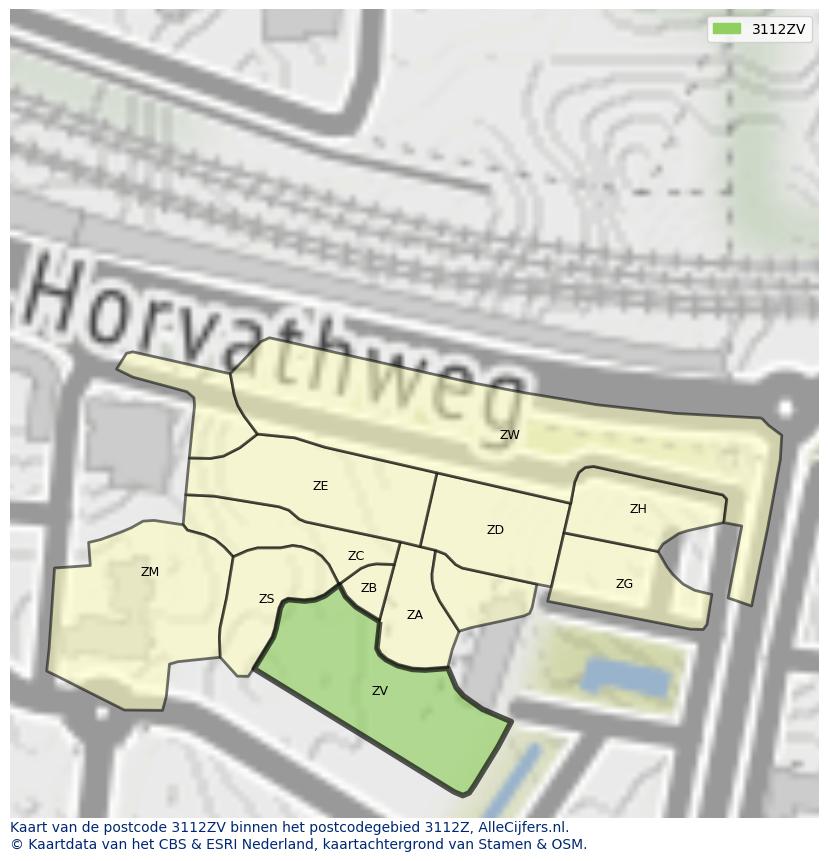 Afbeelding van het postcodegebied 3112 ZV op de kaart.