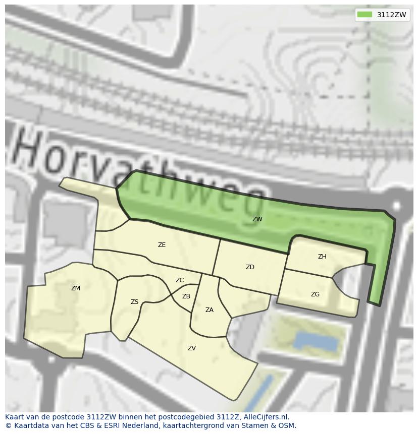 Afbeelding van het postcodegebied 3112 ZW op de kaart.