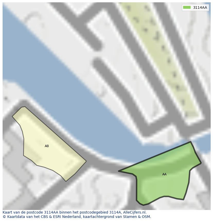 Afbeelding van het postcodegebied 3114 AA op de kaart.