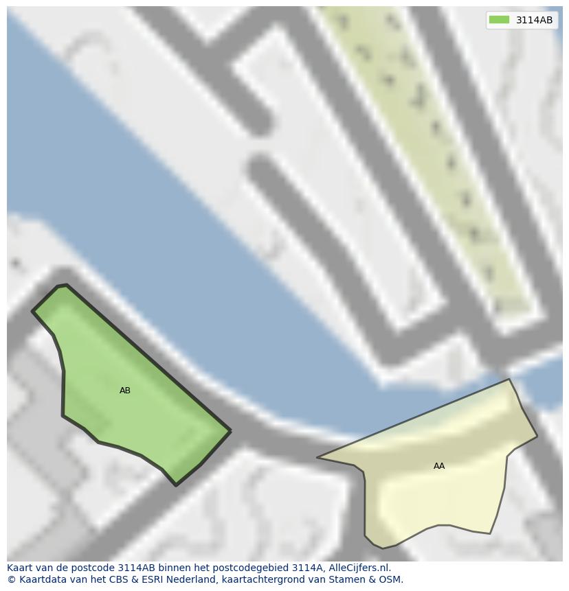 Afbeelding van het postcodegebied 3114 AB op de kaart.
