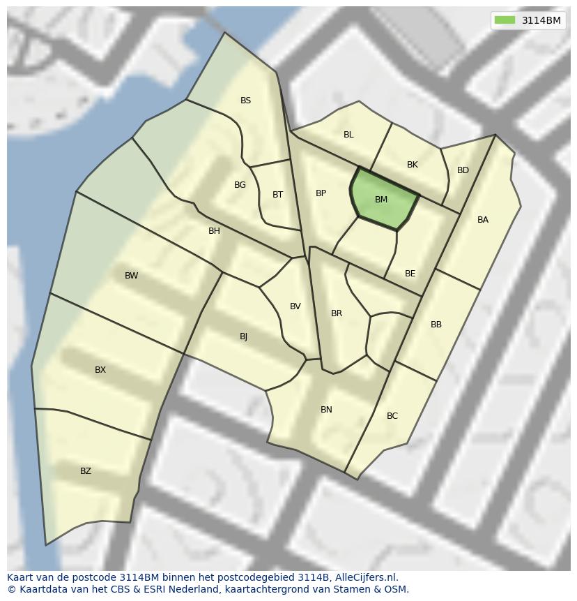 Afbeelding van het postcodegebied 3114 BM op de kaart.