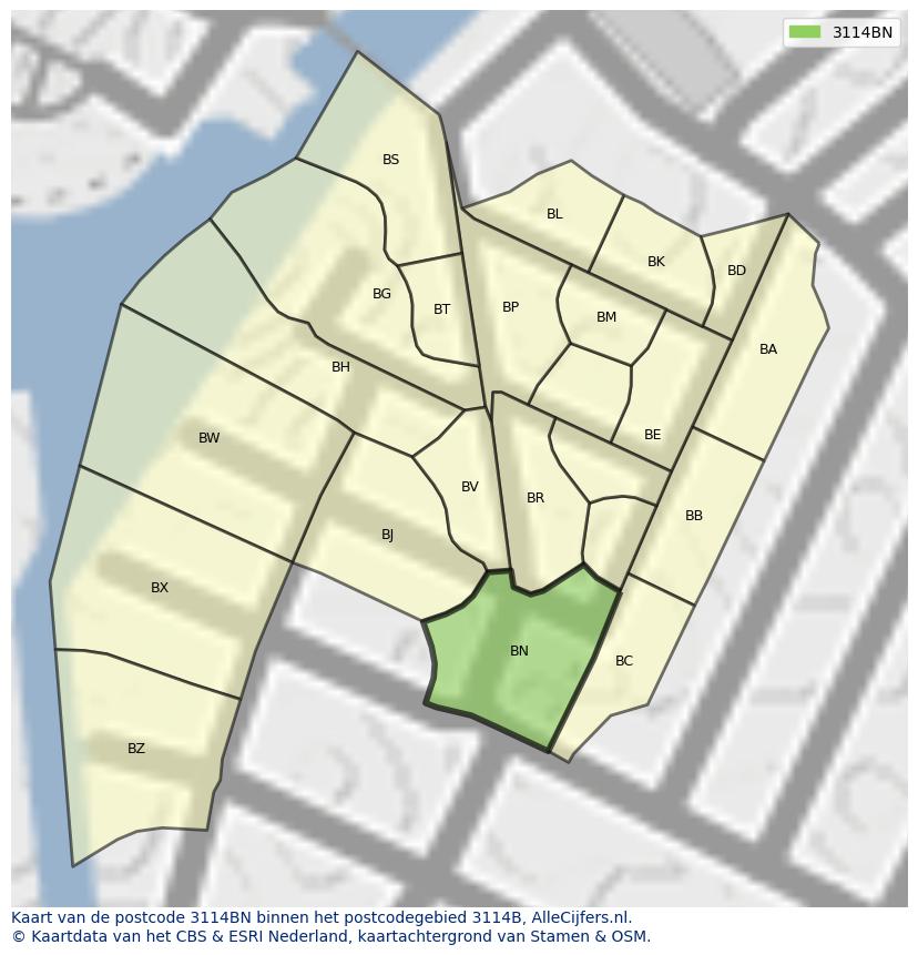 Afbeelding van het postcodegebied 3114 BN op de kaart.