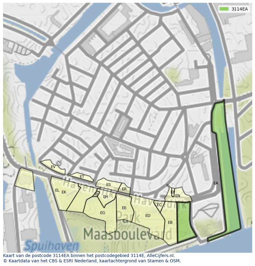Afbeelding van het postcodegebied 3114 EA op de kaart.