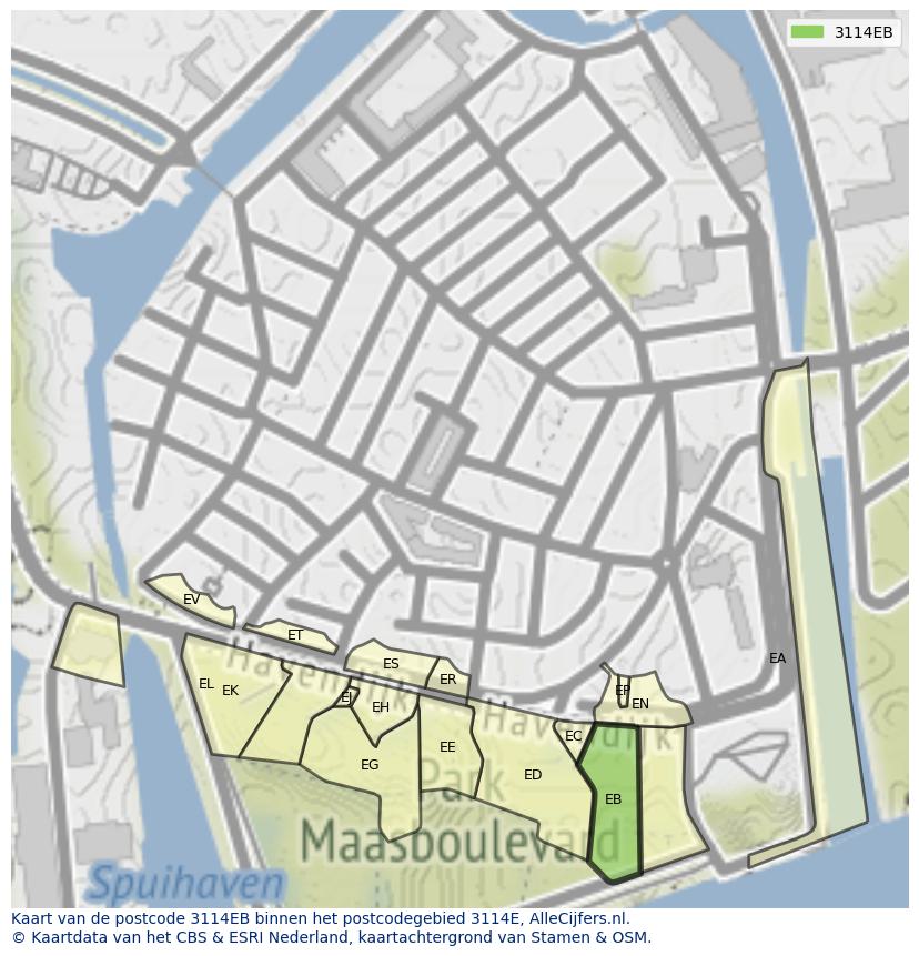 Afbeelding van het postcodegebied 3114 EB op de kaart.