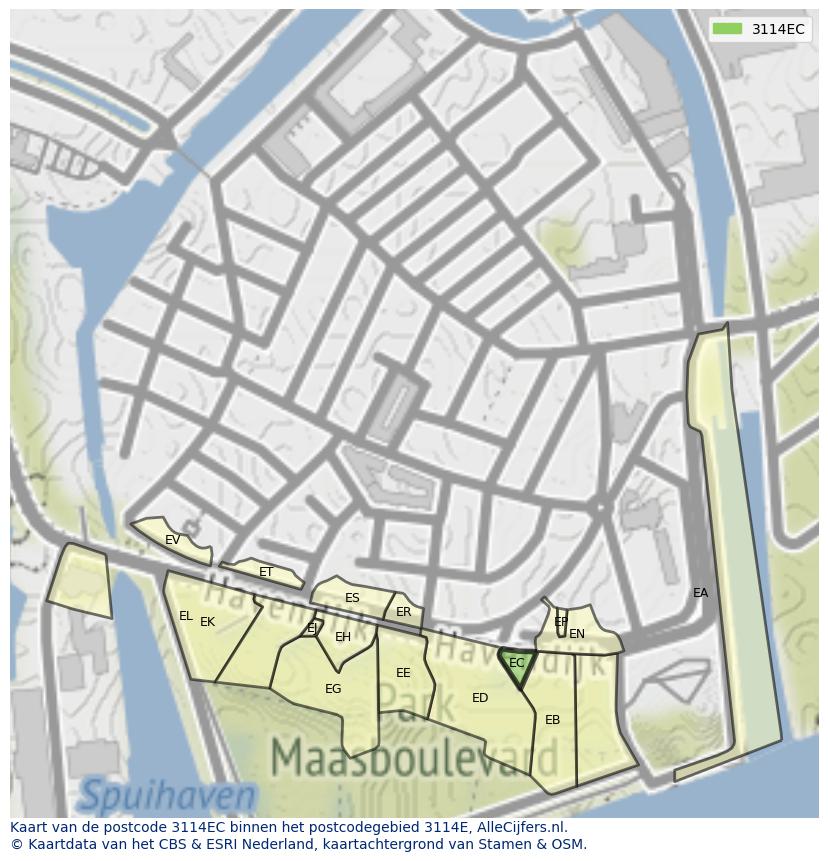 Afbeelding van het postcodegebied 3114 EC op de kaart.