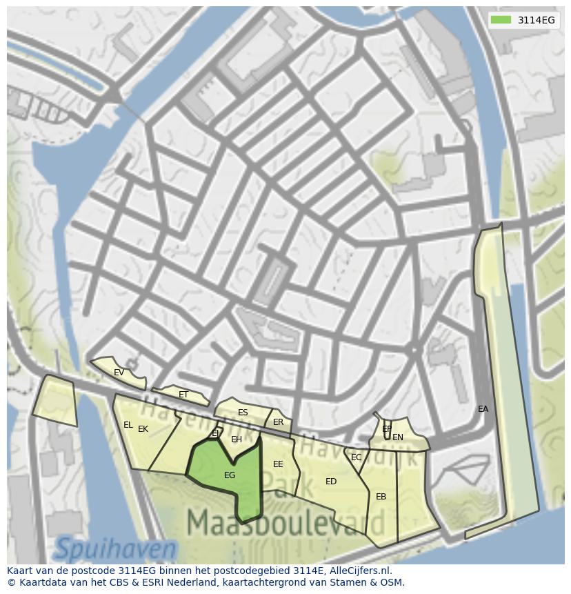 Afbeelding van het postcodegebied 3114 EG op de kaart.