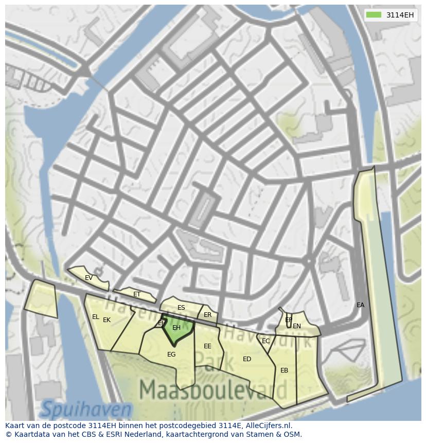 Afbeelding van het postcodegebied 3114 EH op de kaart.