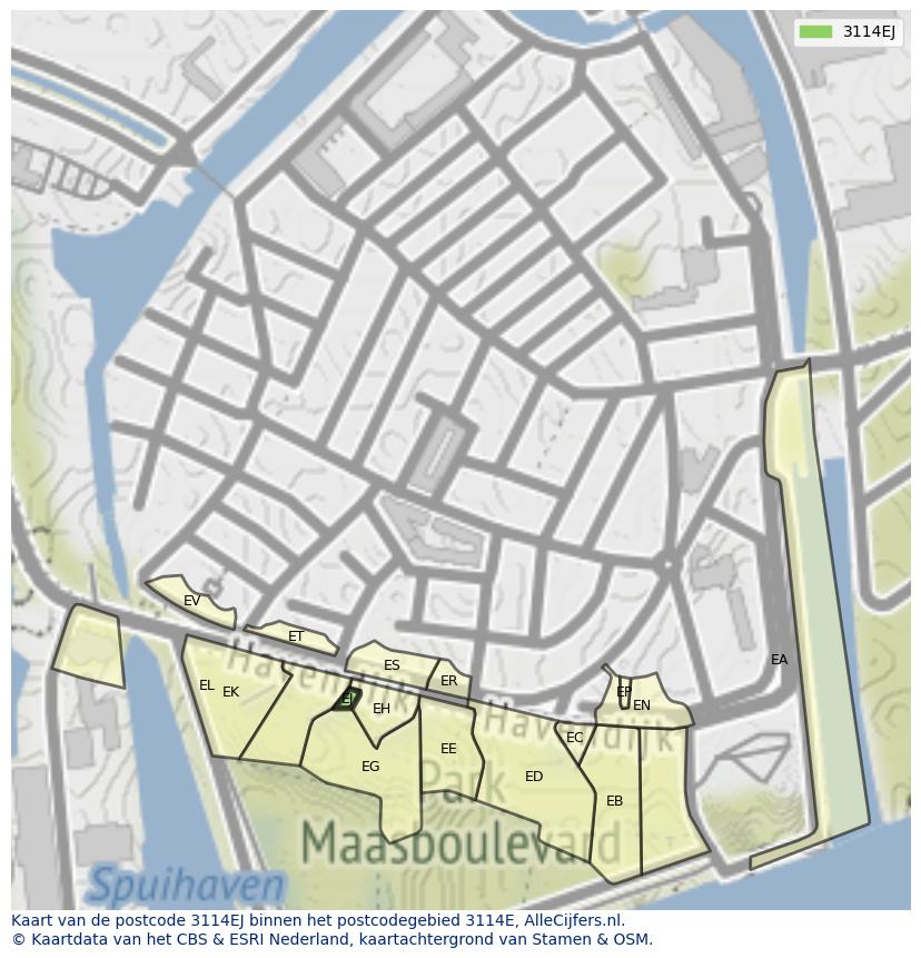 Afbeelding van het postcodegebied 3114 EJ op de kaart.