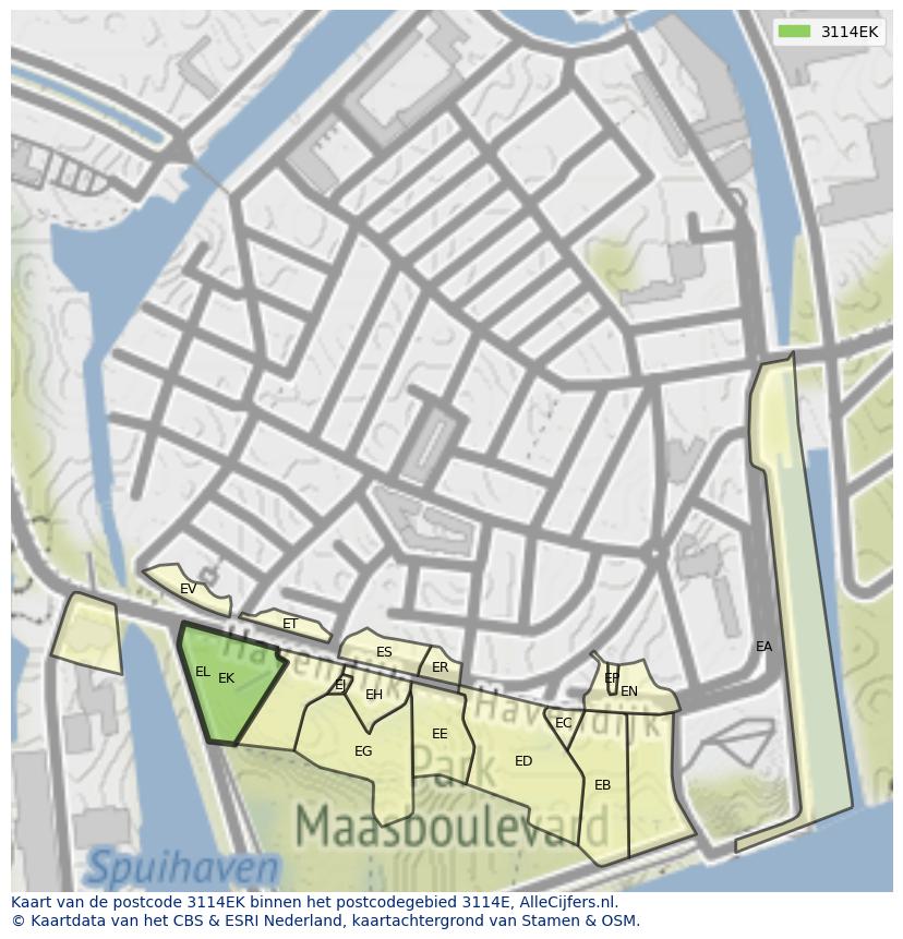 Afbeelding van het postcodegebied 3114 EK op de kaart.
