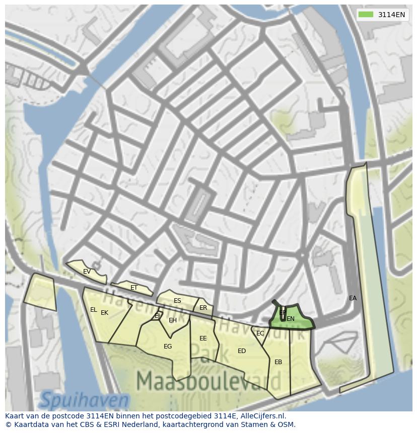 Afbeelding van het postcodegebied 3114 EN op de kaart.