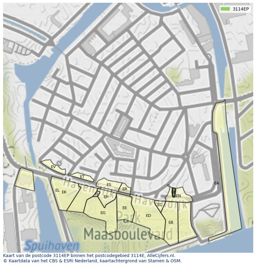 Afbeelding van het postcodegebied 3114 EP op de kaart.