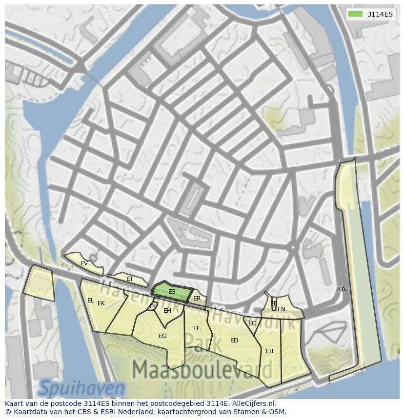 Afbeelding van het postcodegebied 3114 ES op de kaart.