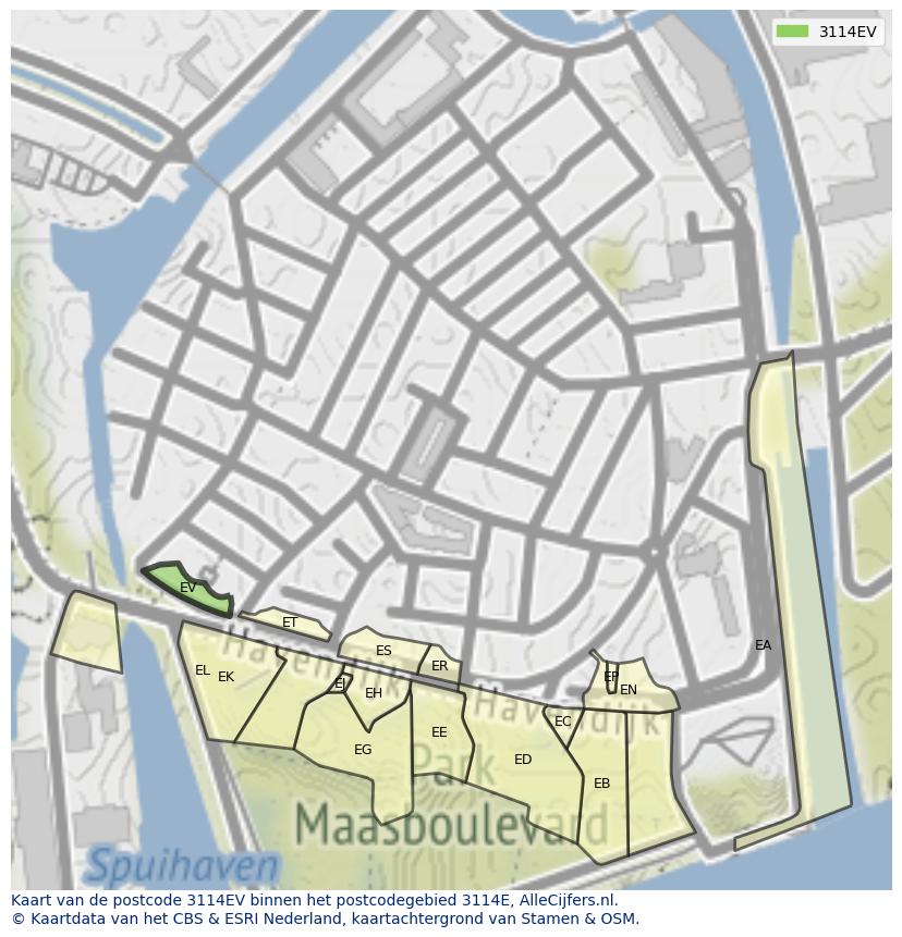 Afbeelding van het postcodegebied 3114 EV op de kaart.