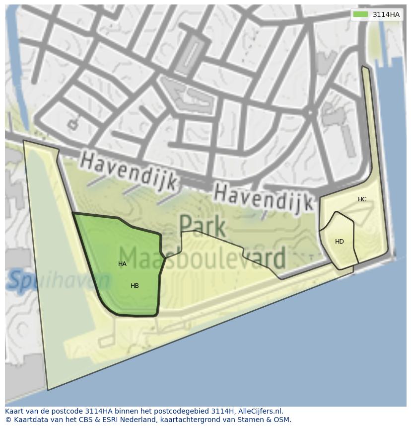 Afbeelding van het postcodegebied 3114 HA op de kaart.