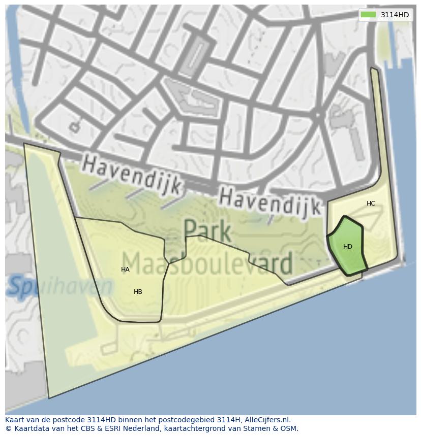 Afbeelding van het postcodegebied 3114 HD op de kaart.