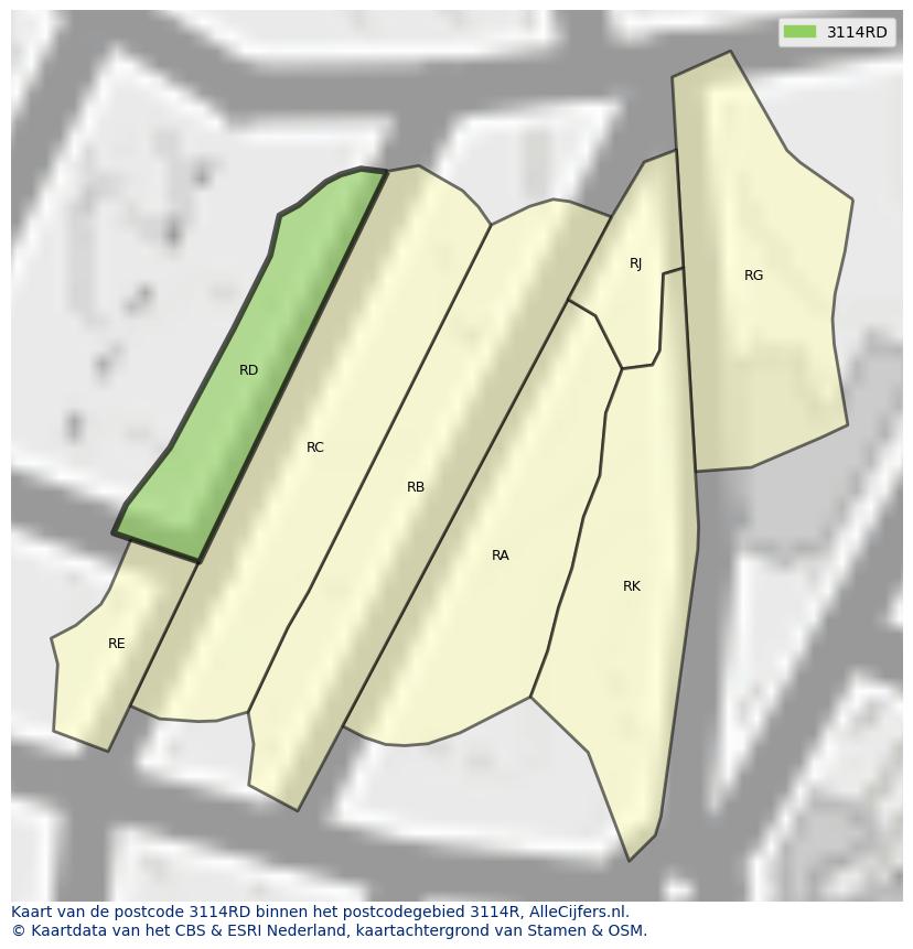 Afbeelding van het postcodegebied 3114 RD op de kaart.