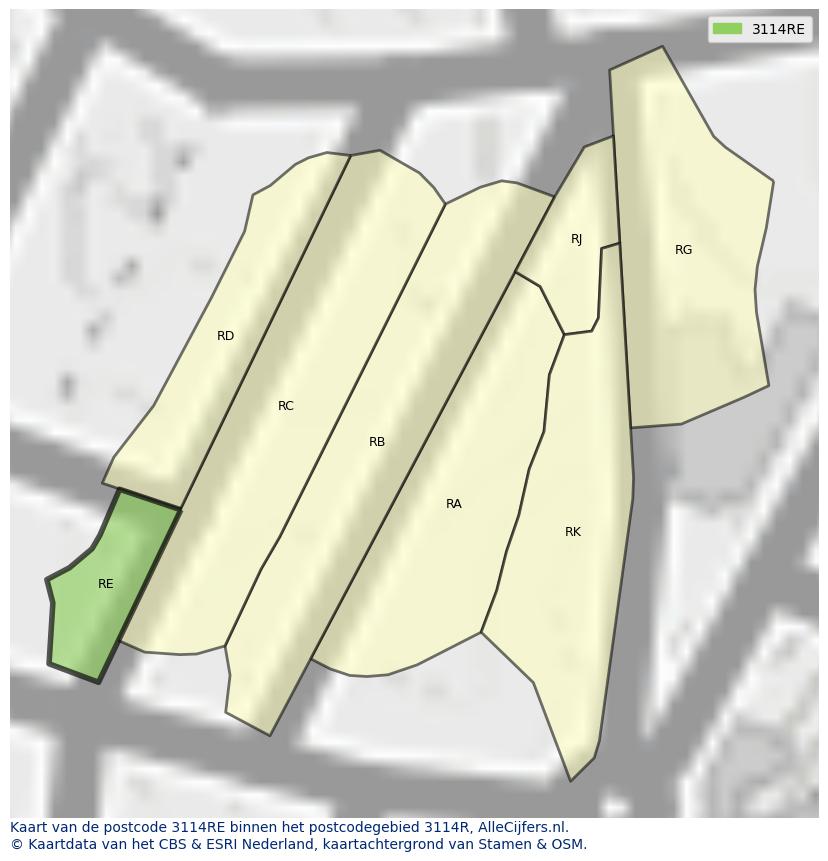 Afbeelding van het postcodegebied 3114 RE op de kaart.