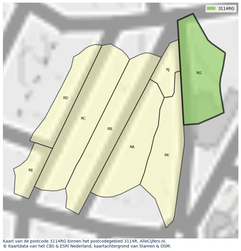 Afbeelding van het postcodegebied 3114 RG op de kaart.