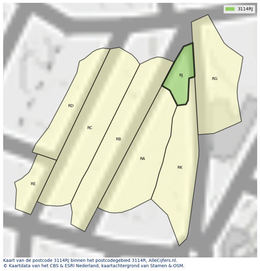 Afbeelding van het postcodegebied 3114 RJ op de kaart.