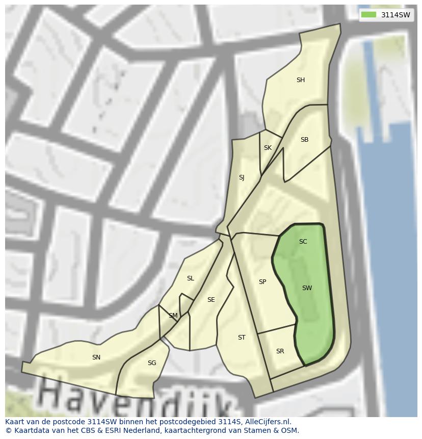 Afbeelding van het postcodegebied 3114 SW op de kaart.