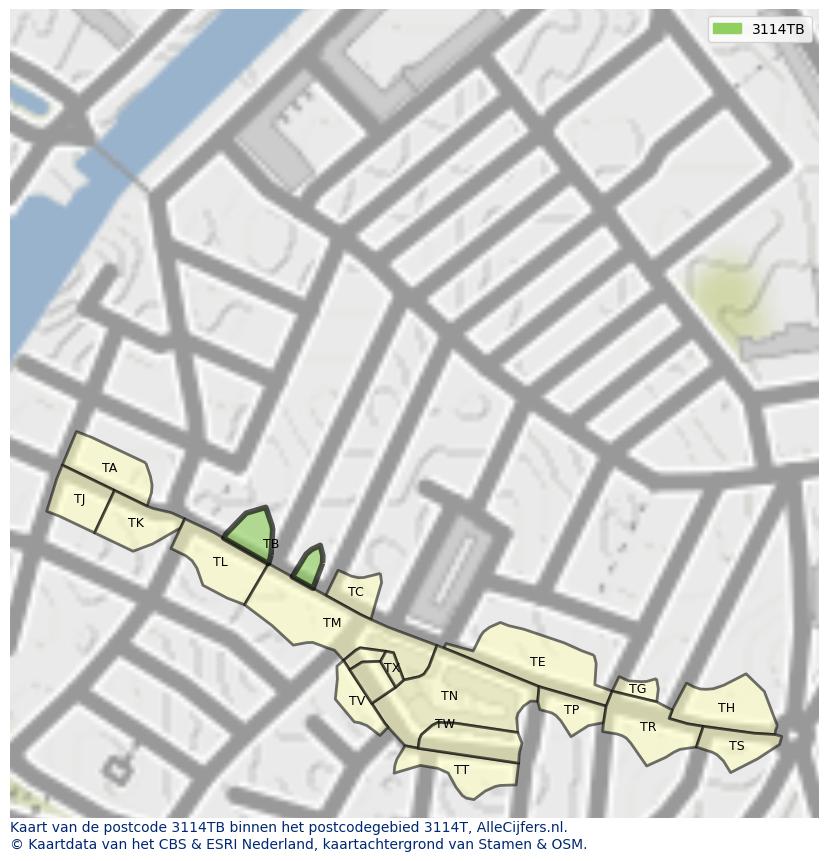 Afbeelding van het postcodegebied 3114 TB op de kaart.
