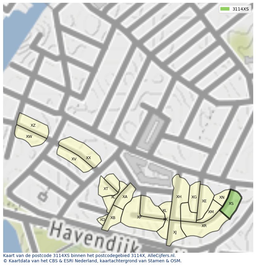 Afbeelding van het postcodegebied 3114 XS op de kaart.