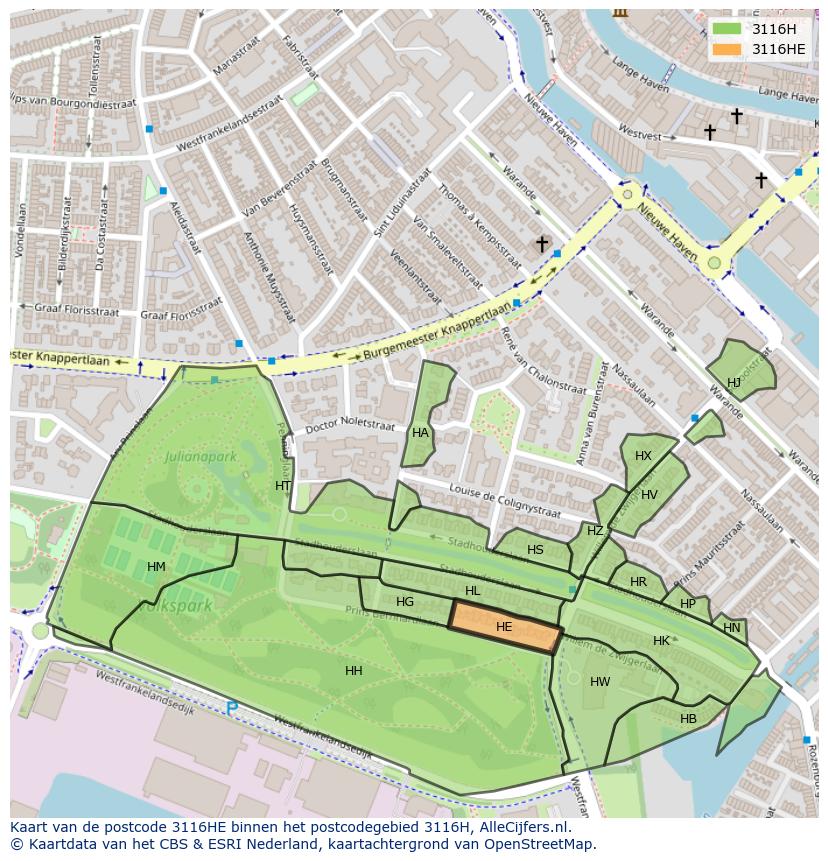 Afbeelding van het postcodegebied 3116 HE op de kaart.
