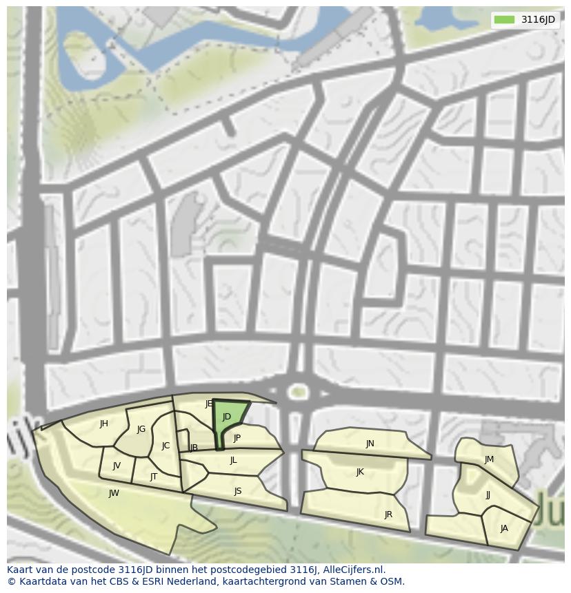 Afbeelding van het postcodegebied 3116 JD op de kaart.