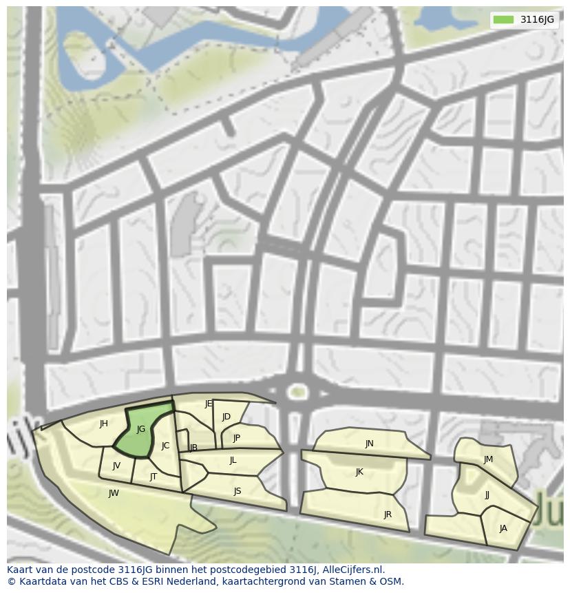 Afbeelding van het postcodegebied 3116 JG op de kaart.