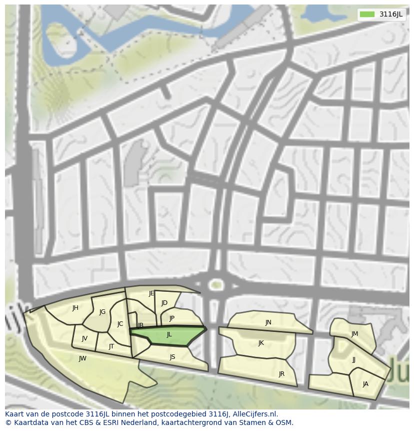 Afbeelding van het postcodegebied 3116 JL op de kaart.