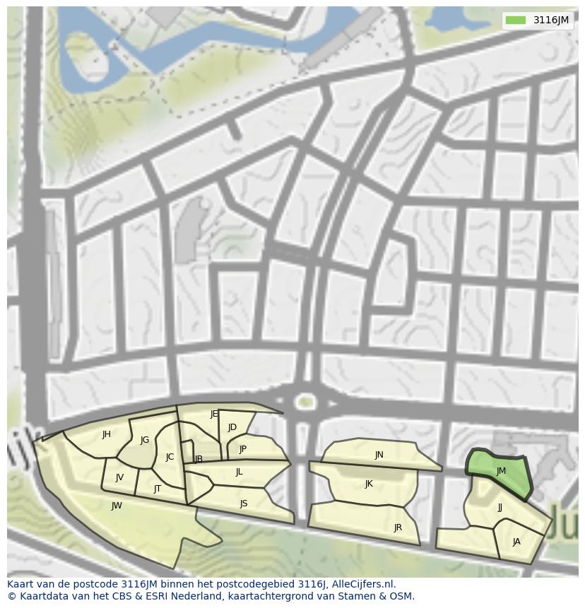 Afbeelding van het postcodegebied 3116 JM op de kaart.