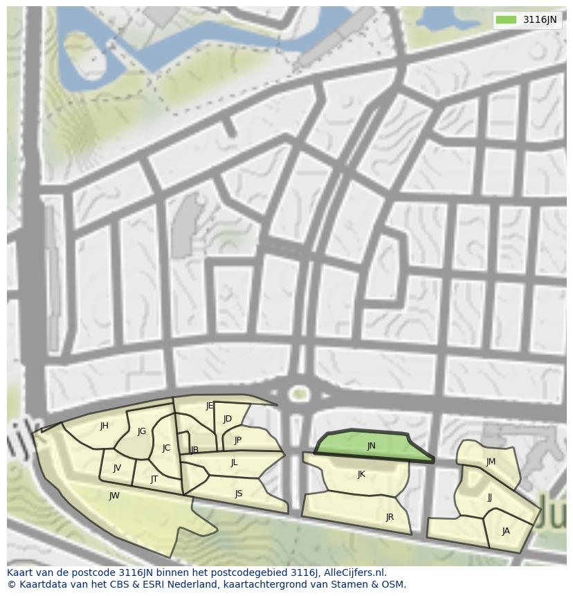 Afbeelding van het postcodegebied 3116 JN op de kaart.