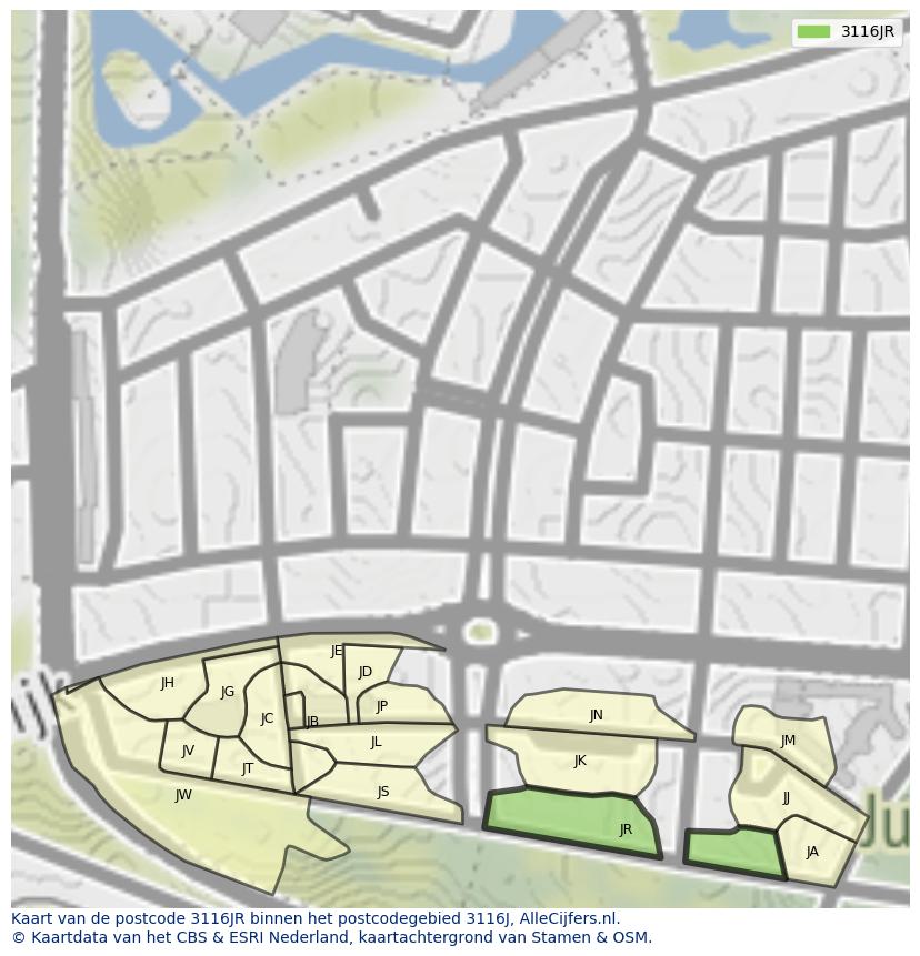 Afbeelding van het postcodegebied 3116 JR op de kaart.