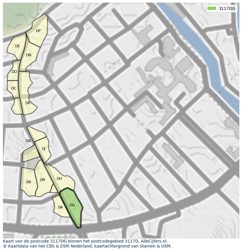 Afbeelding van het postcodegebied 3117 DG op de kaart.