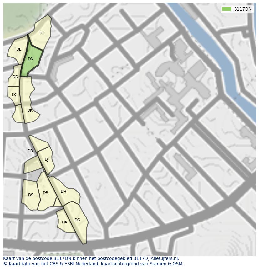 Afbeelding van het postcodegebied 3117 DN op de kaart.