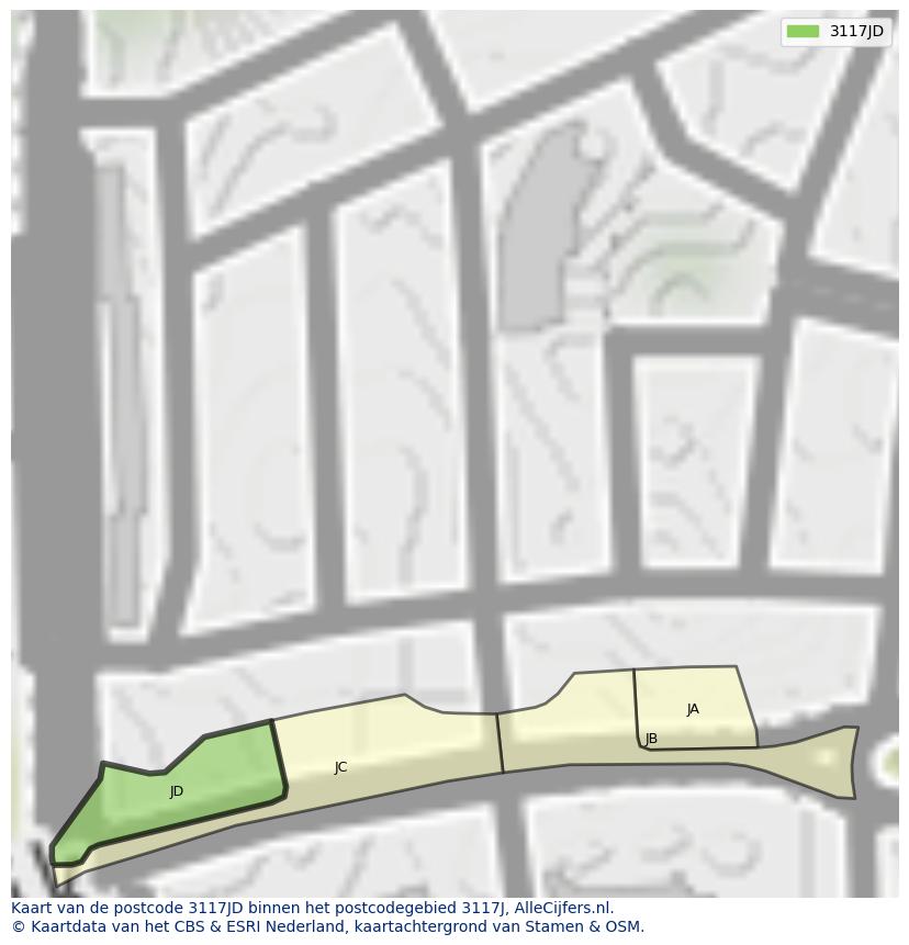 Afbeelding van het postcodegebied 3117 JD op de kaart.