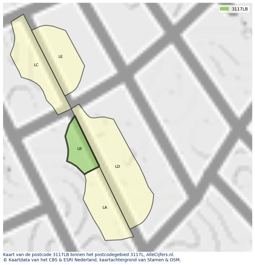 Afbeelding van het postcodegebied 3117 LB op de kaart.