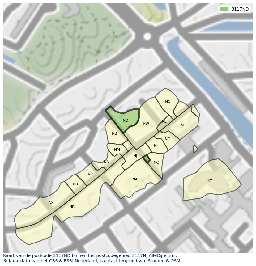 Afbeelding van het postcodegebied 3117 ND op de kaart.