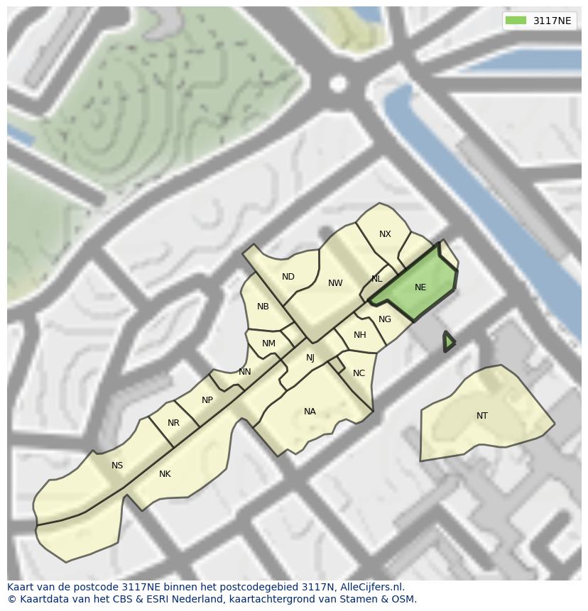 Afbeelding van het postcodegebied 3117 NE op de kaart.